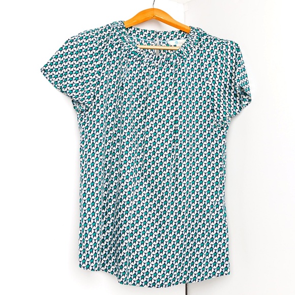 Boden Patterned Short Sleeve Blouse Top Light Blue Navy Green White Size 6 UK10 - Picture 1 of 3